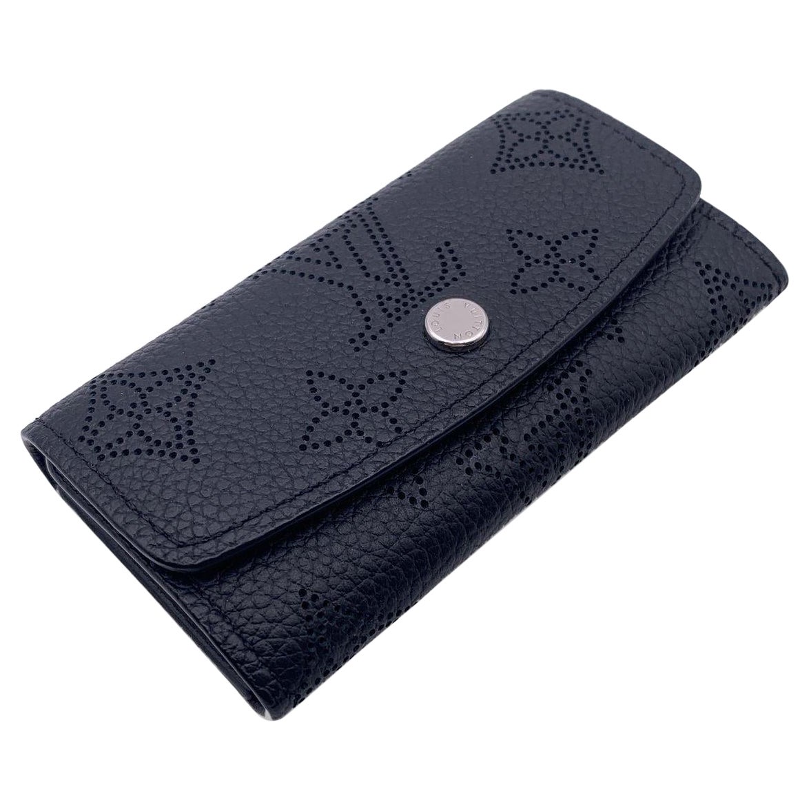 Louis Vuitton Black Mahina Leather Multicle 4 Key Case Holder Pouch en vente