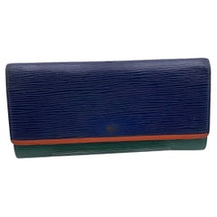 Used Louis Vuitton Blue Green Tricolor Epi Leather Flore Continental Wallet