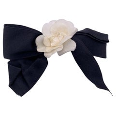 Chanel Vintage Black White Silk Camellia Camelia Bow Hair Clip