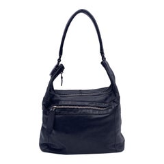 Used Gucci Black Leather Front Zip Pocket Tote Shoulder Bag