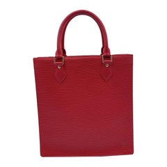 Used Louis Vuitton Red Epi Leather Sac Plat PM Tote Shopping Bag M5274E