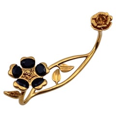 Versace Gold Metal Garden V-Floral Hand Cuff Bracelet Black