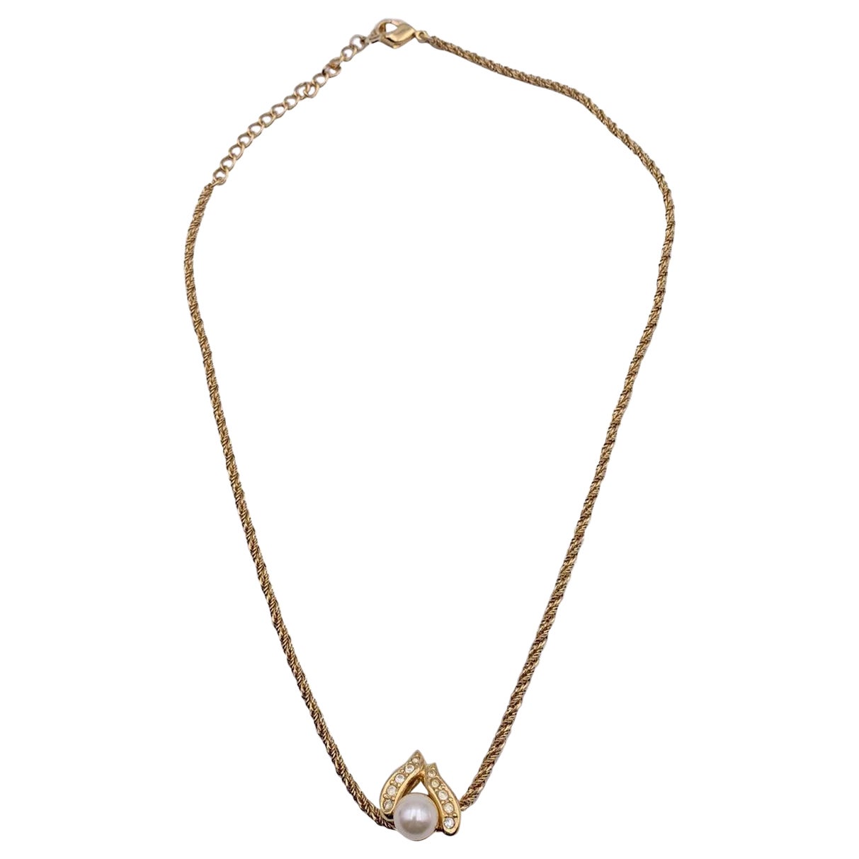 Christian Dior Vintage Gold Metal Pearl Pendant Necklace