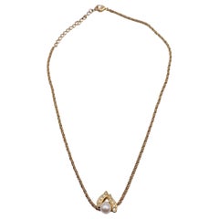 Christian Dior Vintage Gold Metal Pearl Pendant Necklace