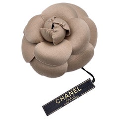 Chanel Vintage Beige Fabric Camelia Camellia Flower Brooch Pin