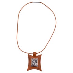 Hermes Paris Orange Leather and Sterling Silver Touareg Necklace