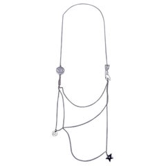 Retro Christian Dior Beauty Silver Metal Multi Strand Ribbon Necklace