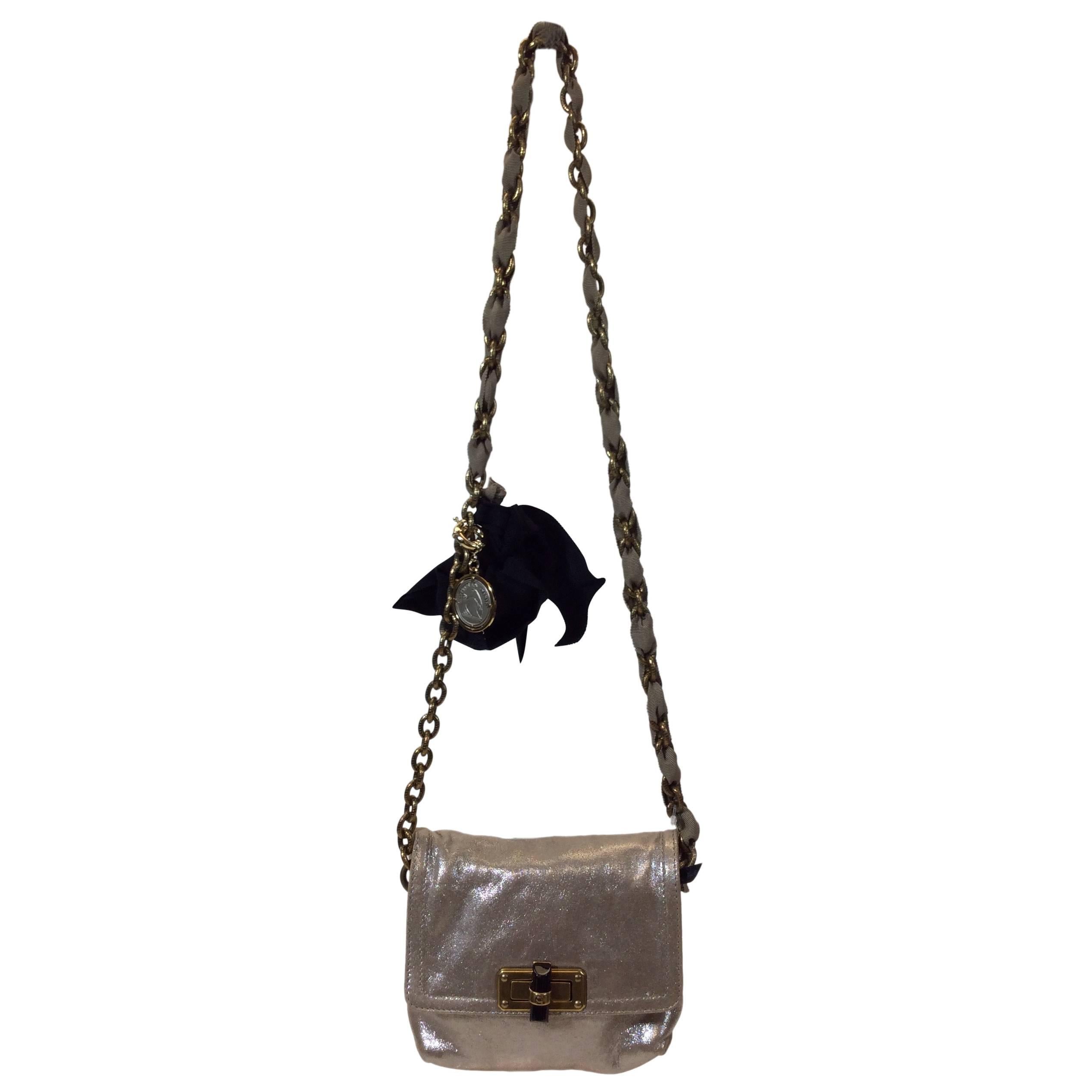 Lanvin Small Metallic Leather Crossbody with Goldtone Braided Chain For Sale