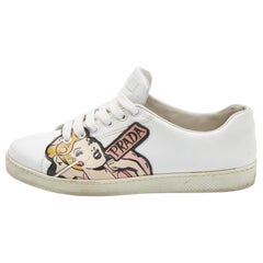 Prada White Leather Patch Work Low Top Sneakers Size 39