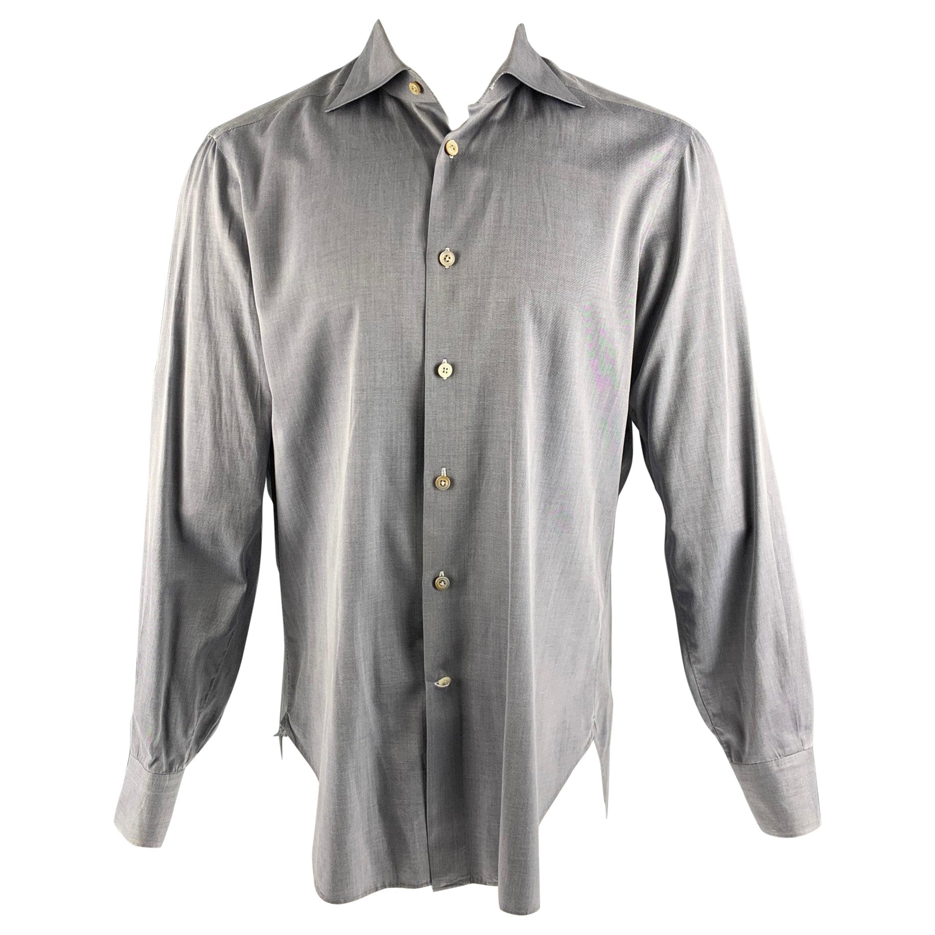 KITON Size M Grey Cotton Long Sleeve Shirt For Sale