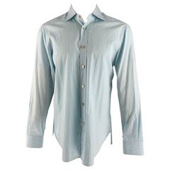 KITON Taille L Chemise à manches longues en coton à rayures bleues et blanches