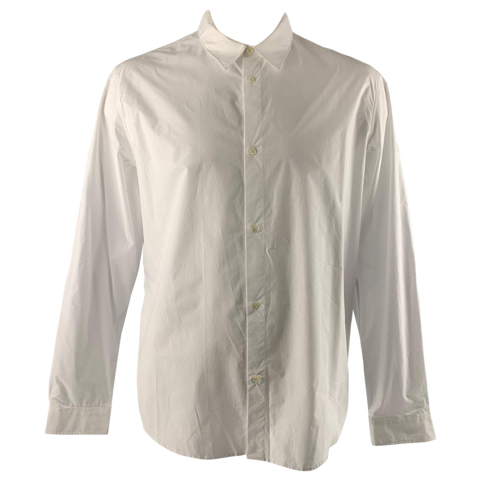 A.P.C. Size XXL White Solid Cotton Button Up Long Sleeve Shirt For Sale