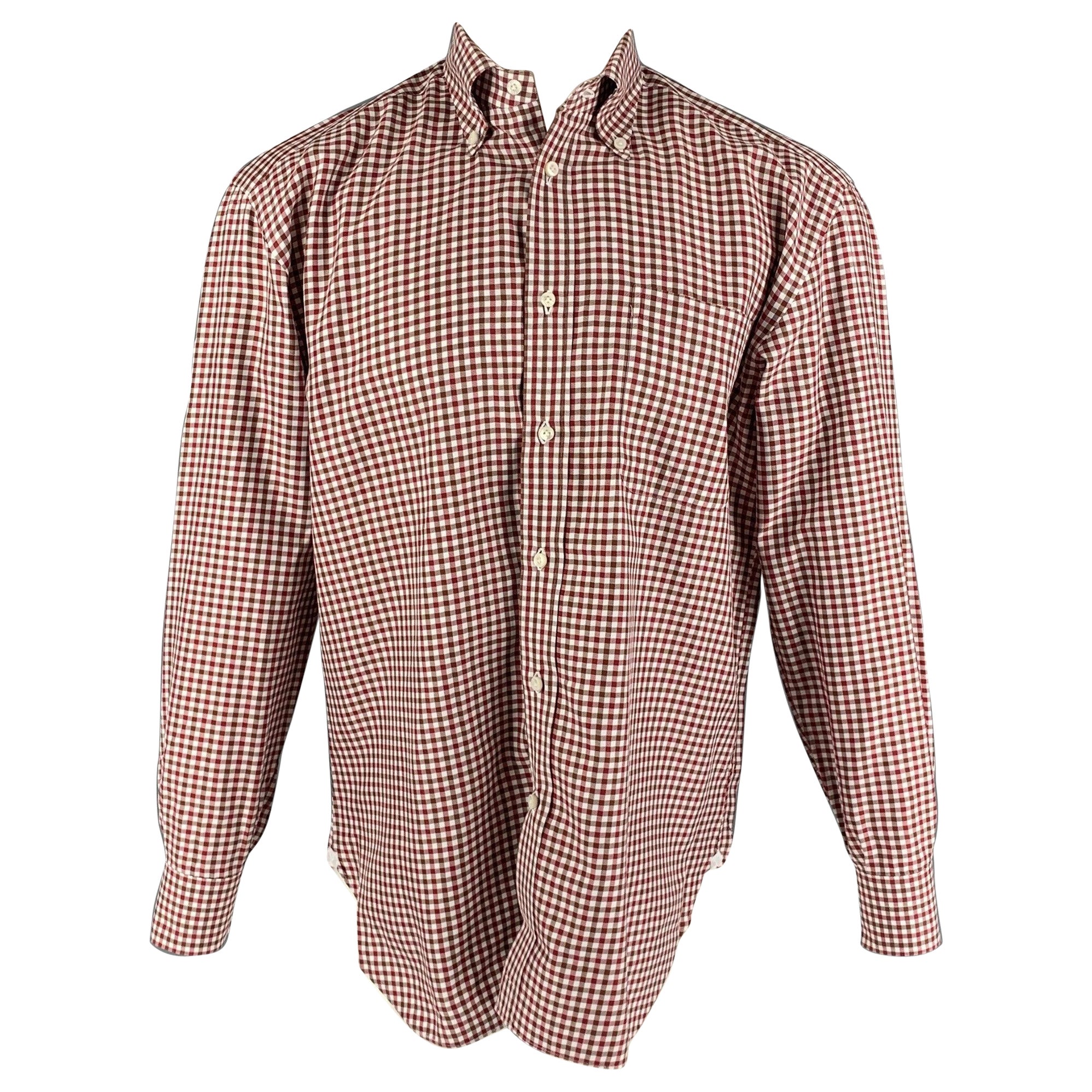 BORRELLI for WILKES BASHFORD Size M White Checkered Cotton Long Sleeve Shirt For Sale