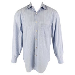 KITON Größe M Blaues Marineblaues langärmeliges Hemd aus Baumwolle mit Streifen