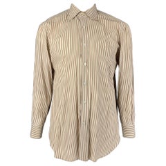 KITON Taille L Chemise à manches longues boutonnée en coton à rayures blanches, marron et vertes