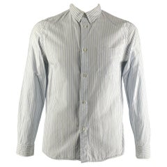 A.P.C. Size XL White Light Blue Stripe Cotton Button Down Long Sleeve Shirt
