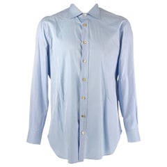 KITON Size XL Light Blue Solid Cotton Spread Collar Long Sleeve Shirt