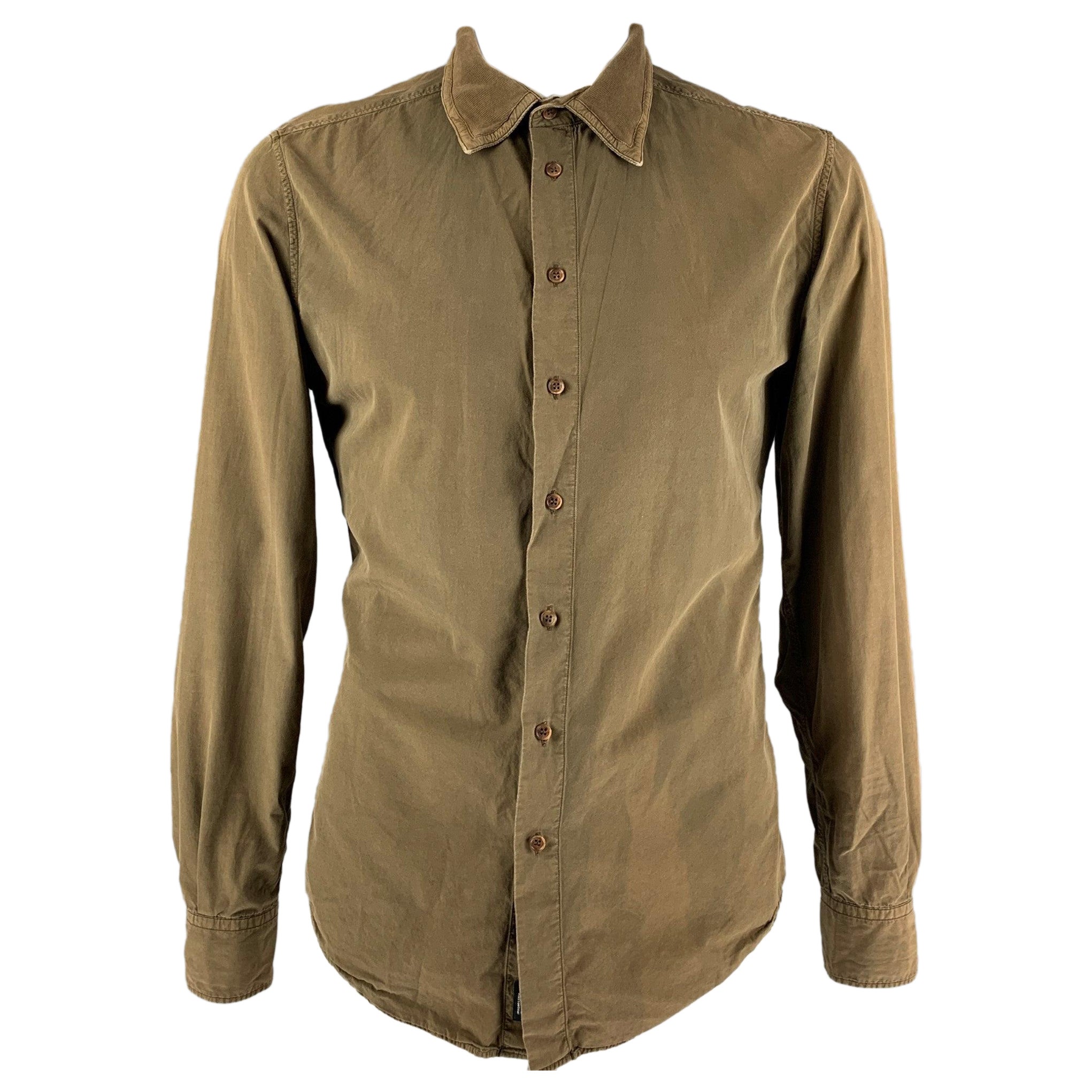 D&G by DOLCE & GABBANA - Chemise à manches longues en coton marron avec boutons, taille L en vente