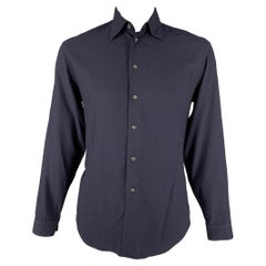 EMPORIO ARMANI Size M Navy Viscose Button Up Long Sleeve Shirt