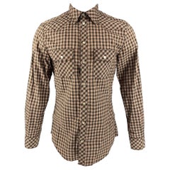 D&G by DOLCE & GABBANA Brad Size 40 Brown White Red Checkered Long Sleeve Shirt (chemise à manches longues à carreaux)