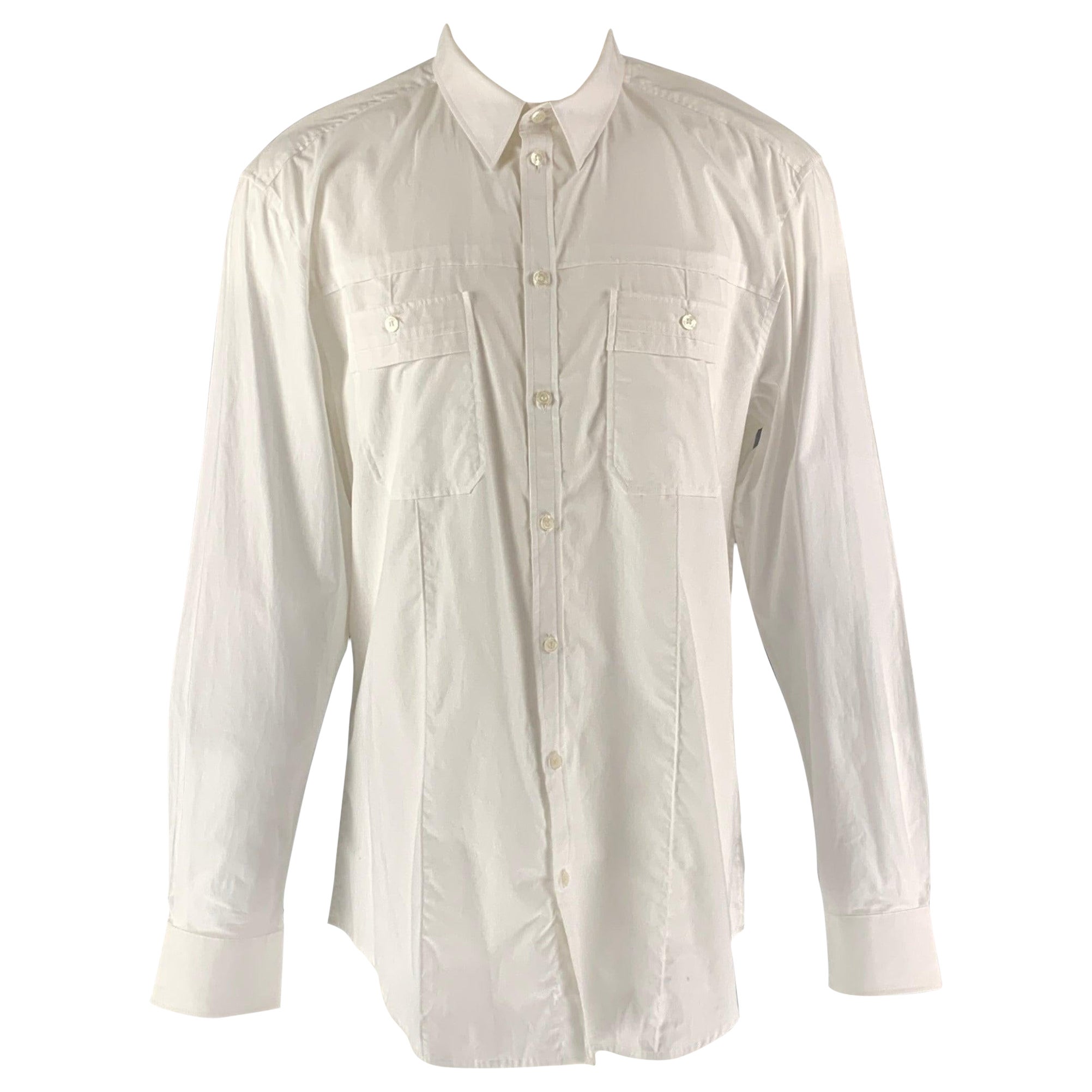 D&G  DOLCE & GABBANA Size S White Solid Cotton Patch Pockets  Long Sleeve Shirt For Sale