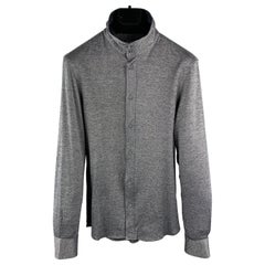 EMPORIO ARMANI Size S Grey & Navy Nailhead Cotton High Collar Long Sleeve Shirt