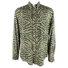 MICHAEL BASTIAN Größe XXL Olivfarbenes langärmeliges Baumwollhemd mit Knopfleiste und Knopfleiste