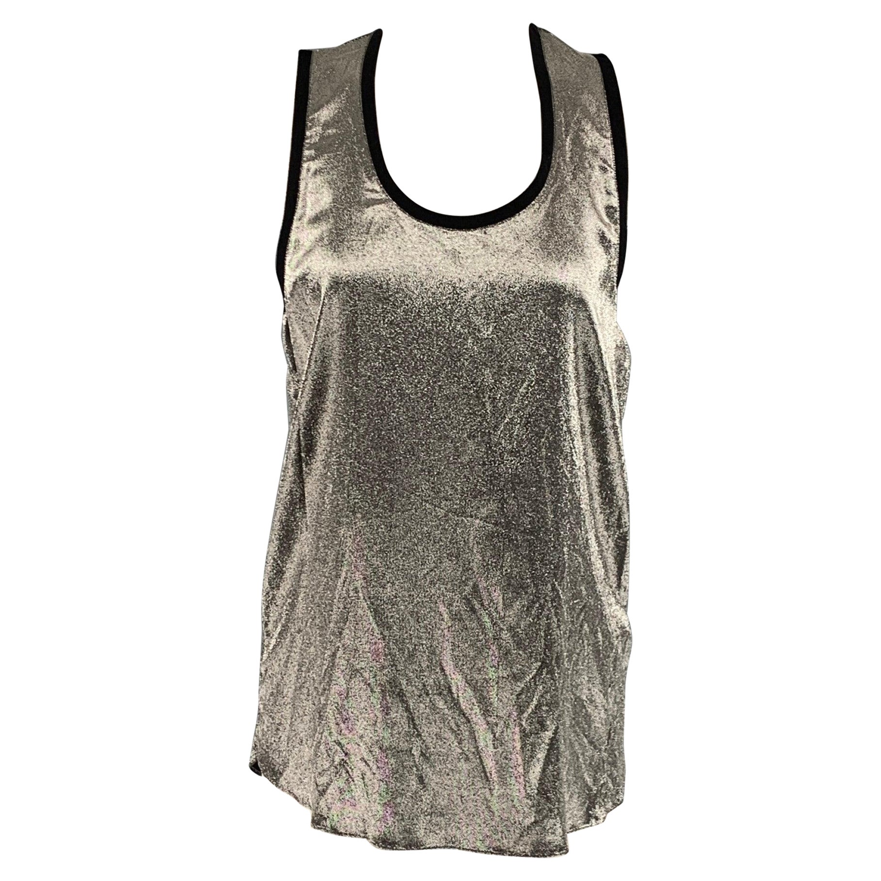 FAITH CONNEXION Size S Silver Metallic Silk Blend Tank Top For Sale