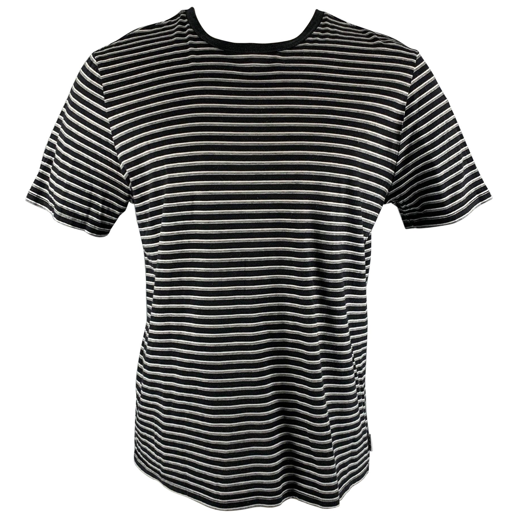 A.P.C. Size M Black White Stripe Cotton Short Sleeve T-shirt For Sale