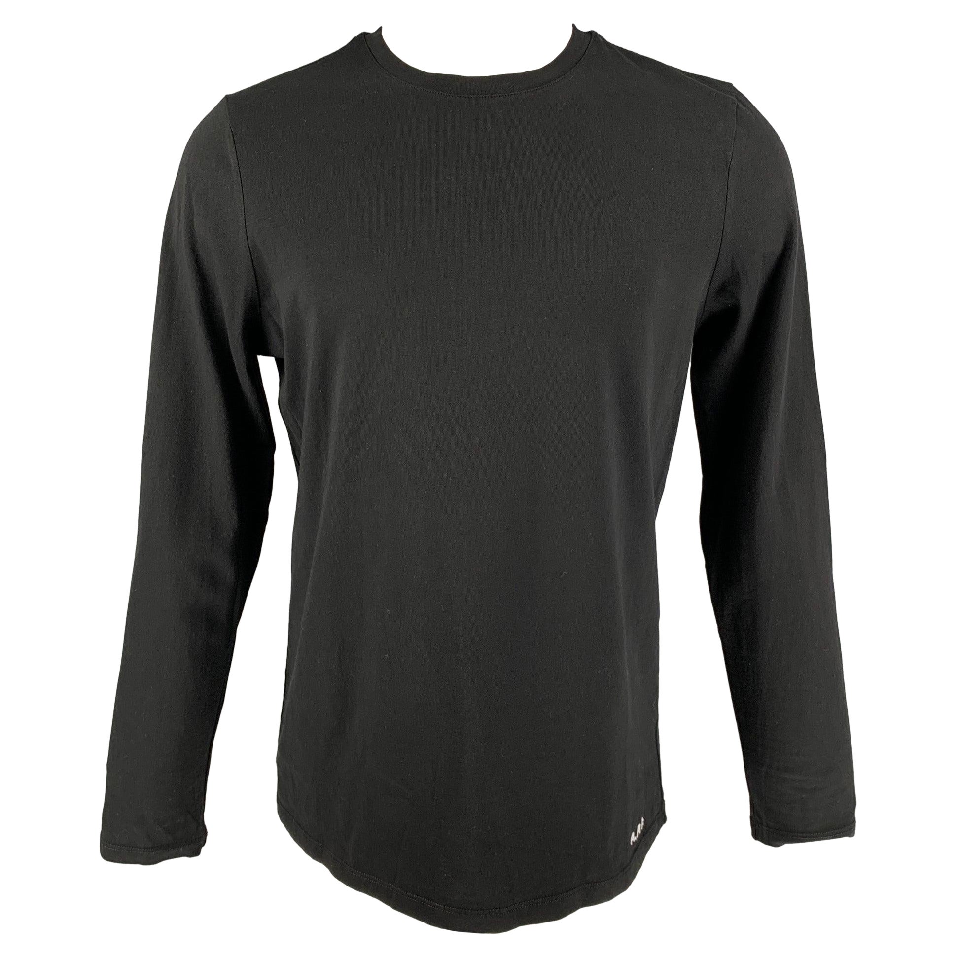 A.P.C. Size L Black & Silver Logo Cotton Long Sleeve T-shirt For Sale