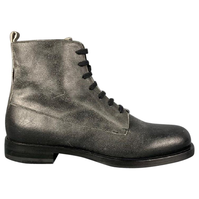 EMPORIO ARMANI Size 10 Black Distressed Leather Lace Up Boots For Sale