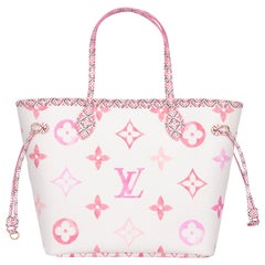 Used Louis Vuitton White & Pink Monogram Canvas By The Pool Neverfull MM