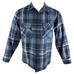 Used PENDLETON Size M Blue Navy Plaid Virgin Wool Long Sleeve Shirt