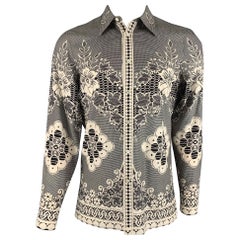 ALEXANDER MCQUEEN Size S Black Beige Print Silk Button Up Long Sleeve Shirt