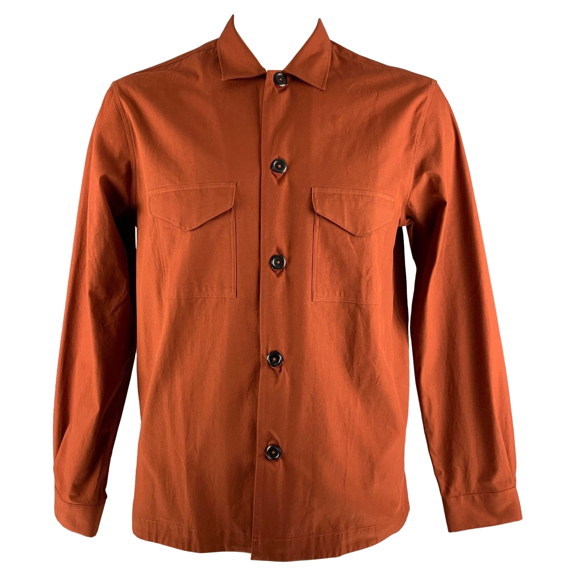 PAUL SMITH Size L Orange Rust Cotton Worker Long Sleeve Shirt For Sale