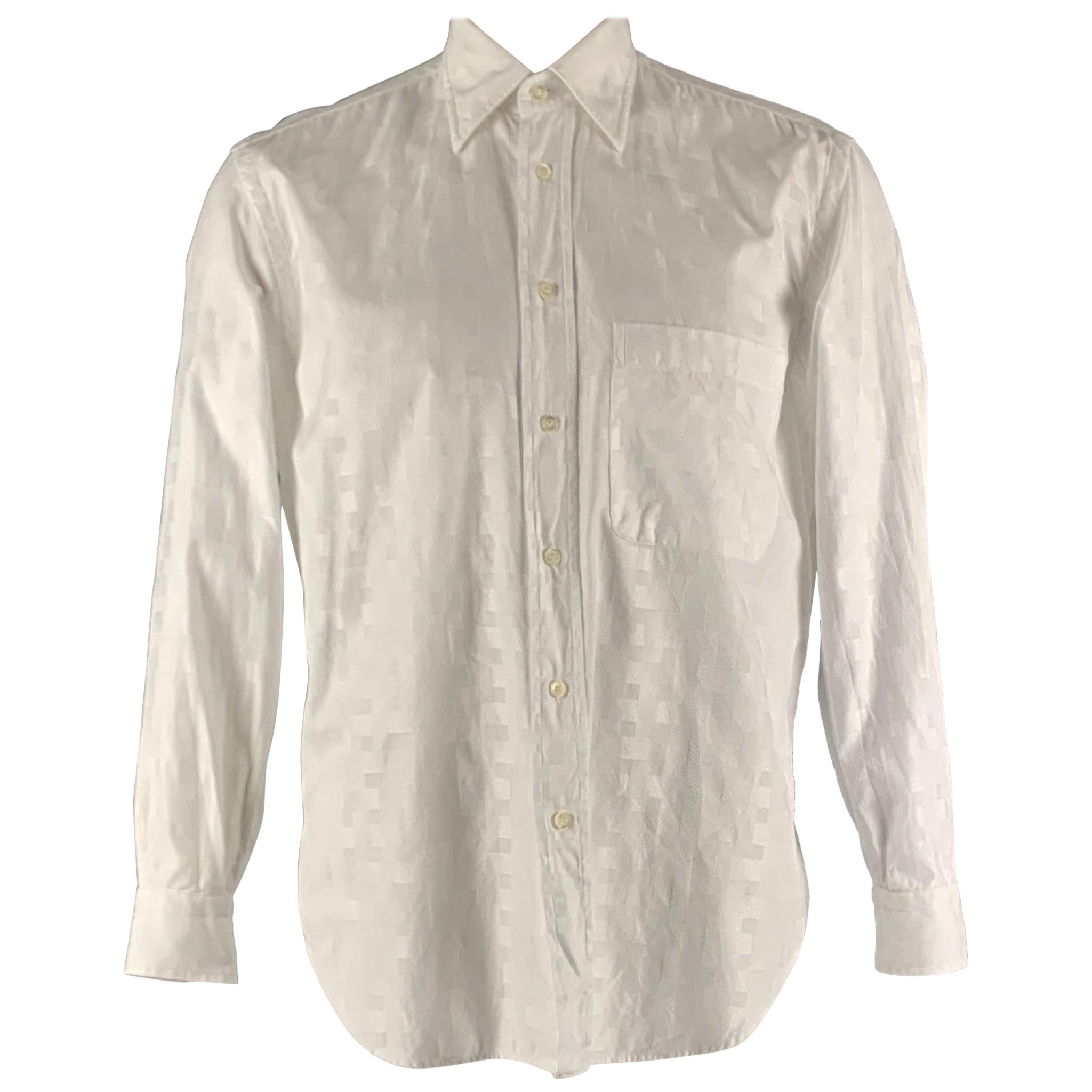BRIONI Size M White Jacquard Cotton Button Down Long Sleeve Shirt For Sale