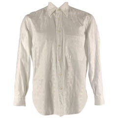 BRIONI Größe M Weißes langärmeliges Hemd aus Jacquard-Baumwoll mit Knopfleiste
