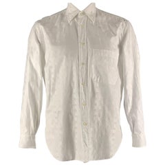 BRIONI Size M White Jacquard Cotton Button Down Long Sleeve Shirt