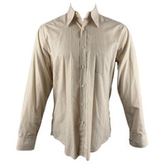 PAUL SMITH Size M Brown White Stripe Cotton Long Sleeve Shirt (Chemise à manches longues en coton à rayures marron et blanches)
