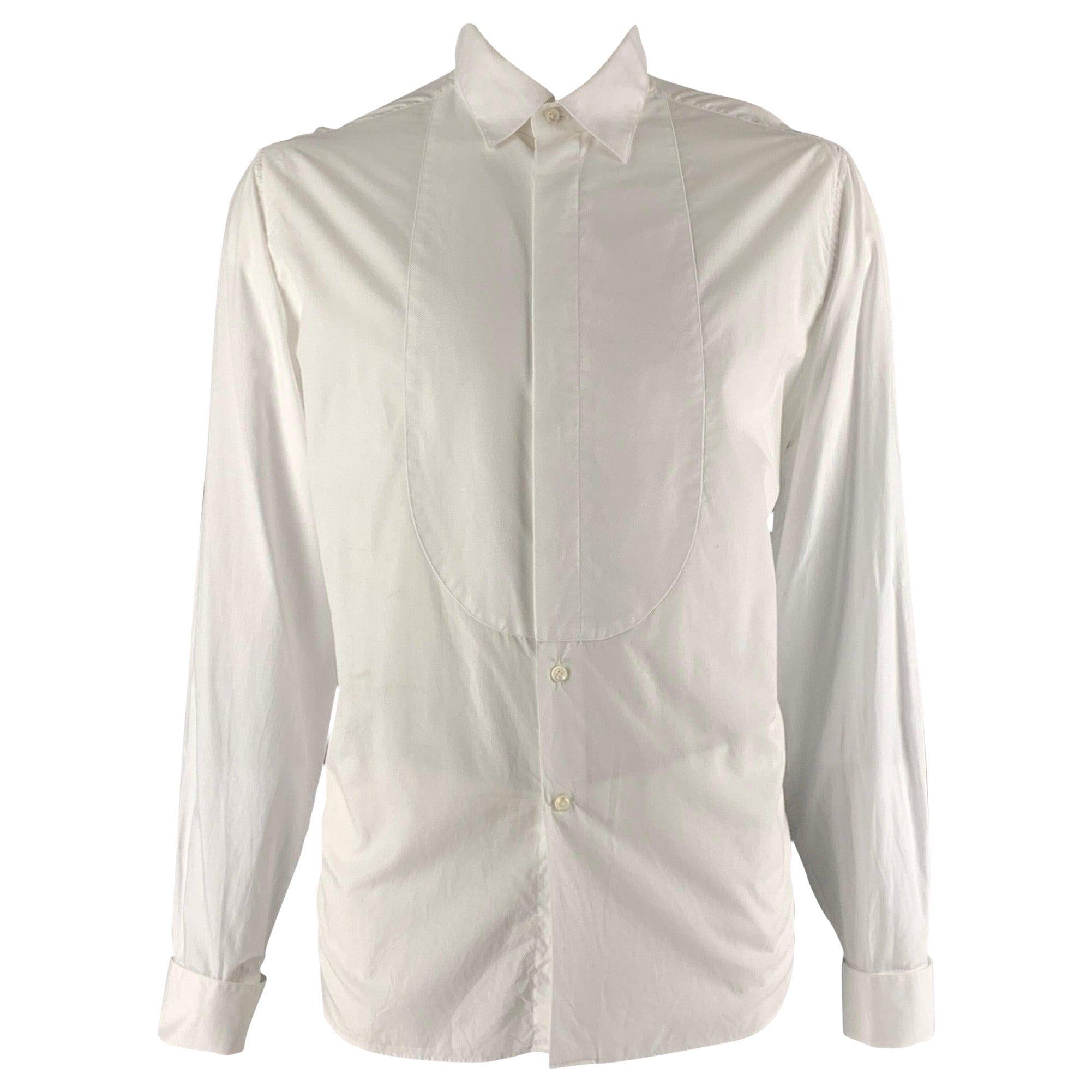 VALENTINO Size XL White Solid Cotton Tuxedo Long Sleeve Shirt For Sale