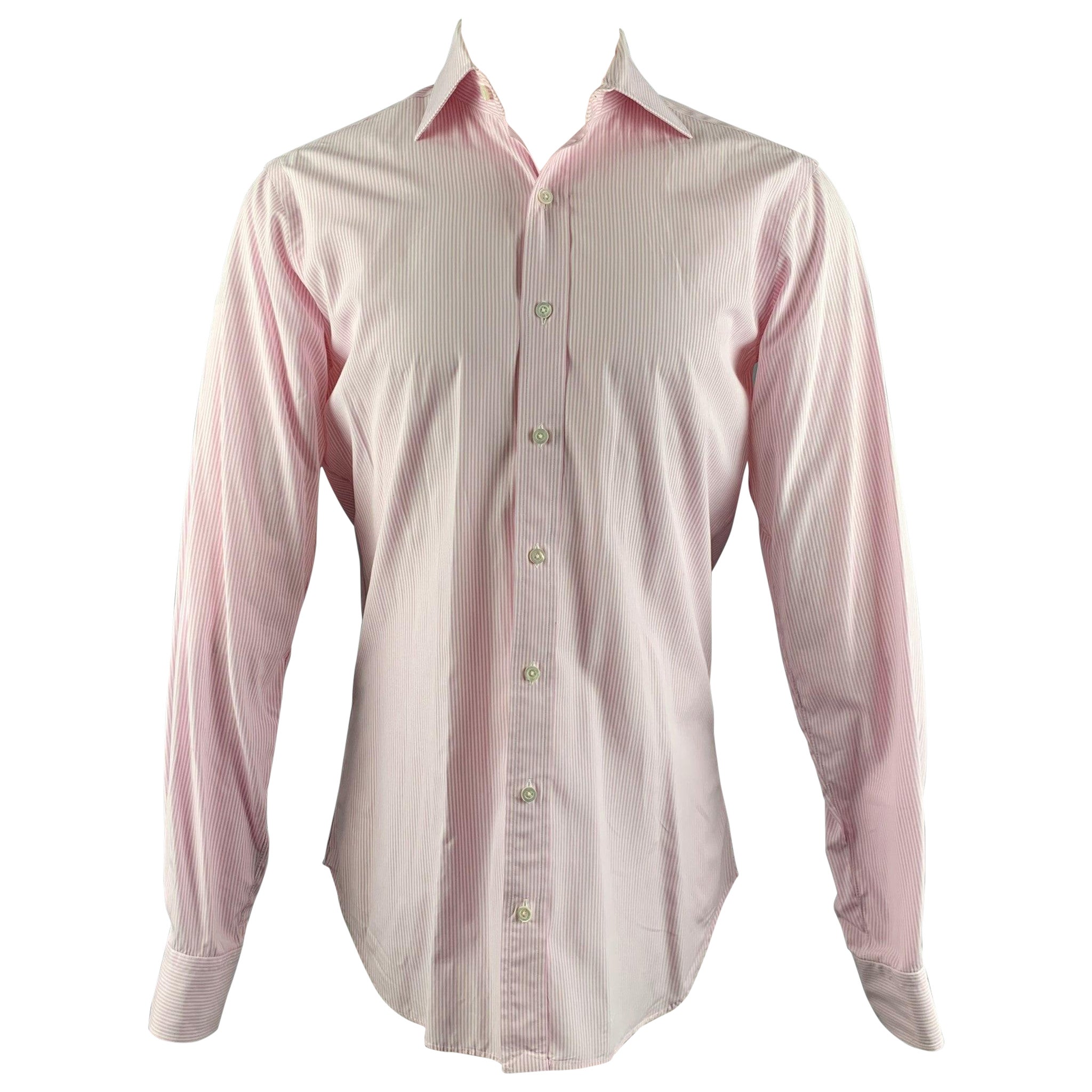 HAMILTON Size M Pink White Stripe Long Sleeve Shirt For Sale