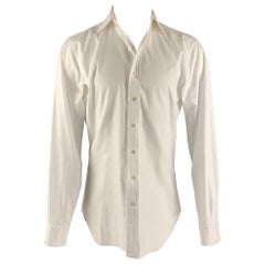 Used HAMILTON Size M White Herringbone Long Sleeve Shirt
