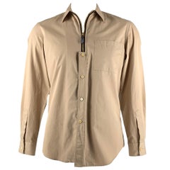 BURBERRY Size S Tan Cotton Half Zip Long Sleeve Shirt