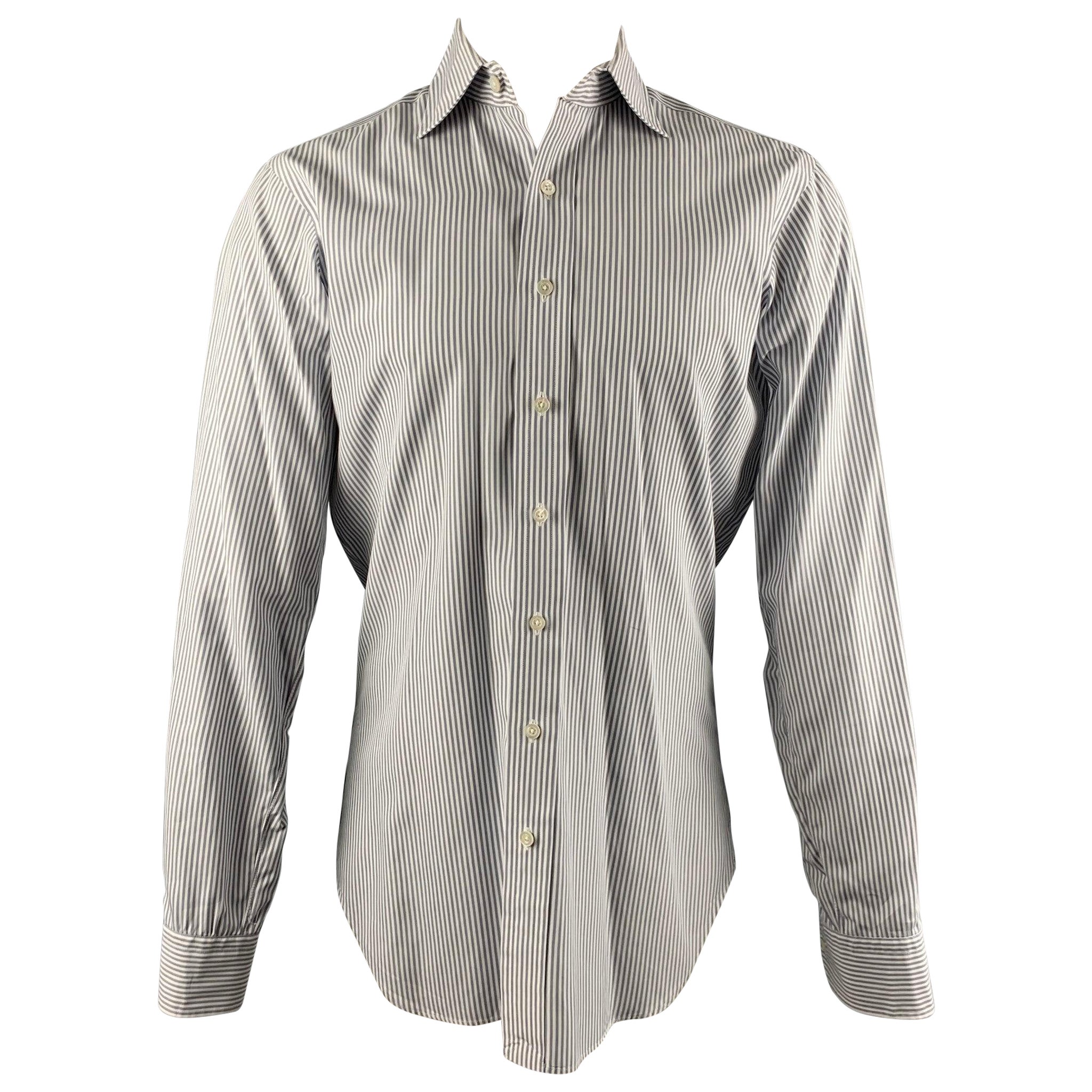 HAMILTON Size M Grey White Stripe Long Sleeve Shirt For Sale