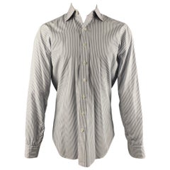 Used HAMILTON Size M Grey White Stripe Long Sleeve Shirt