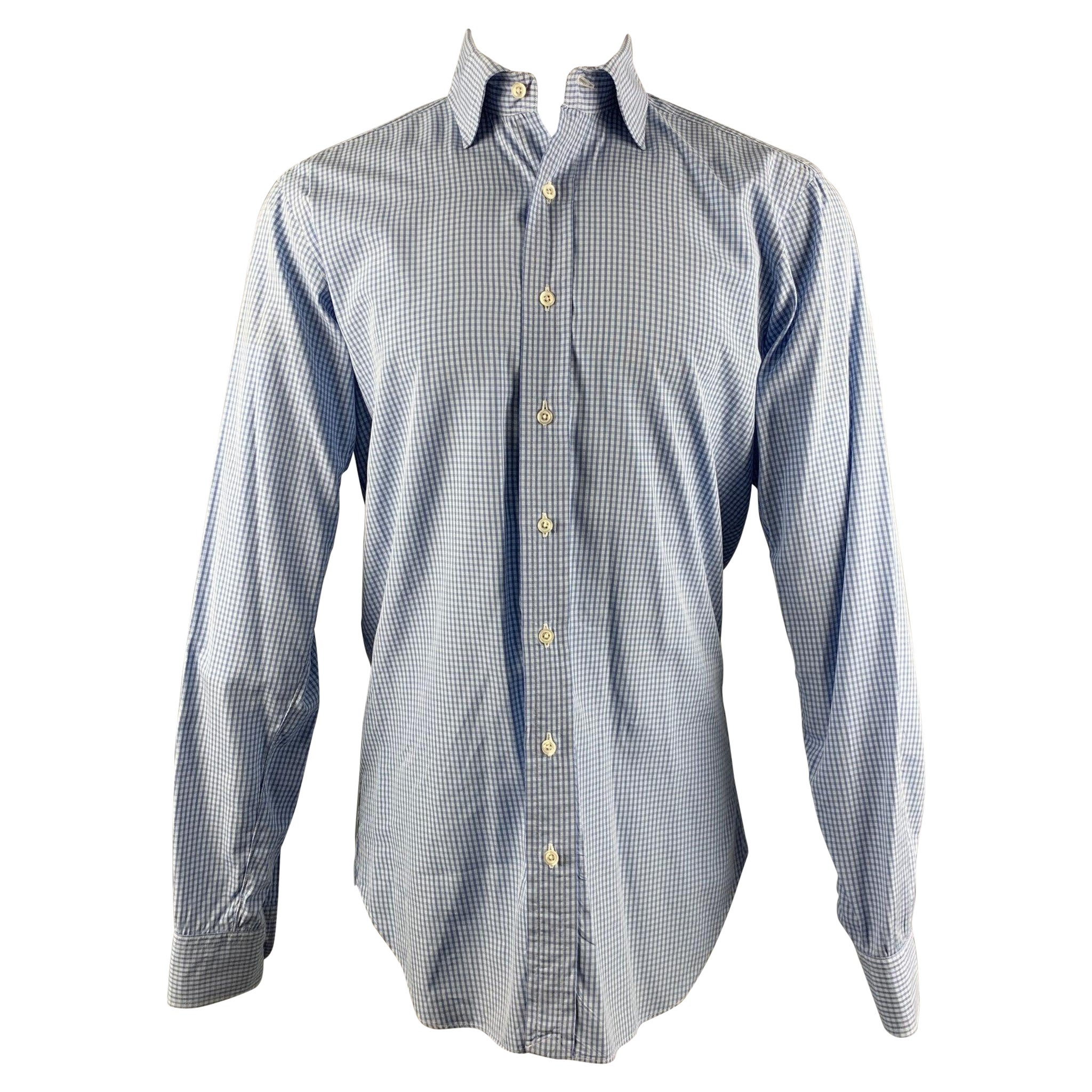 HAMILTON Size M Blue White Checkered Long Sleeve Shirt For Sale