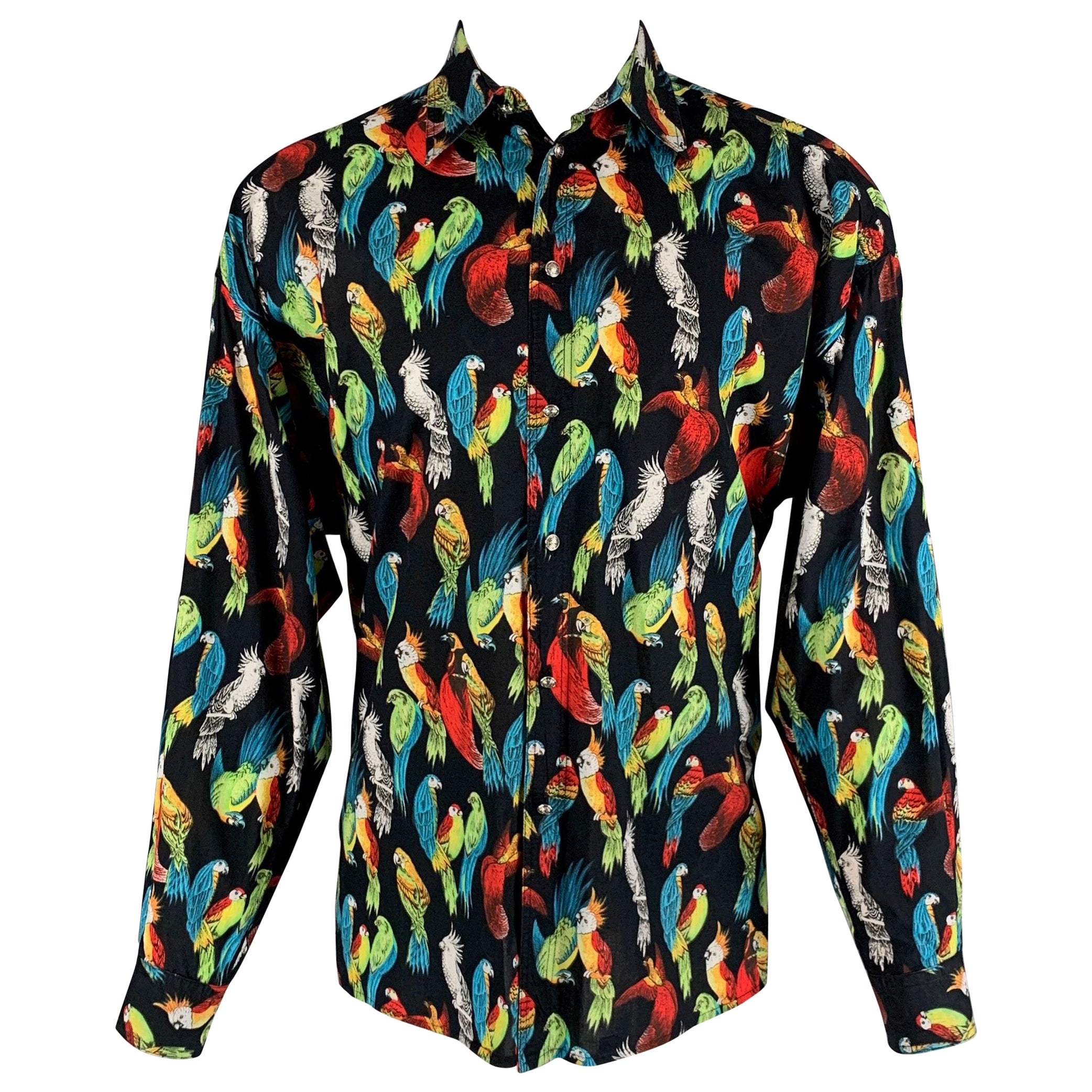 VERSACE JEANS COUTURE Size M Black Multi-Color Paradise Long Sleeve Shirt For Sale