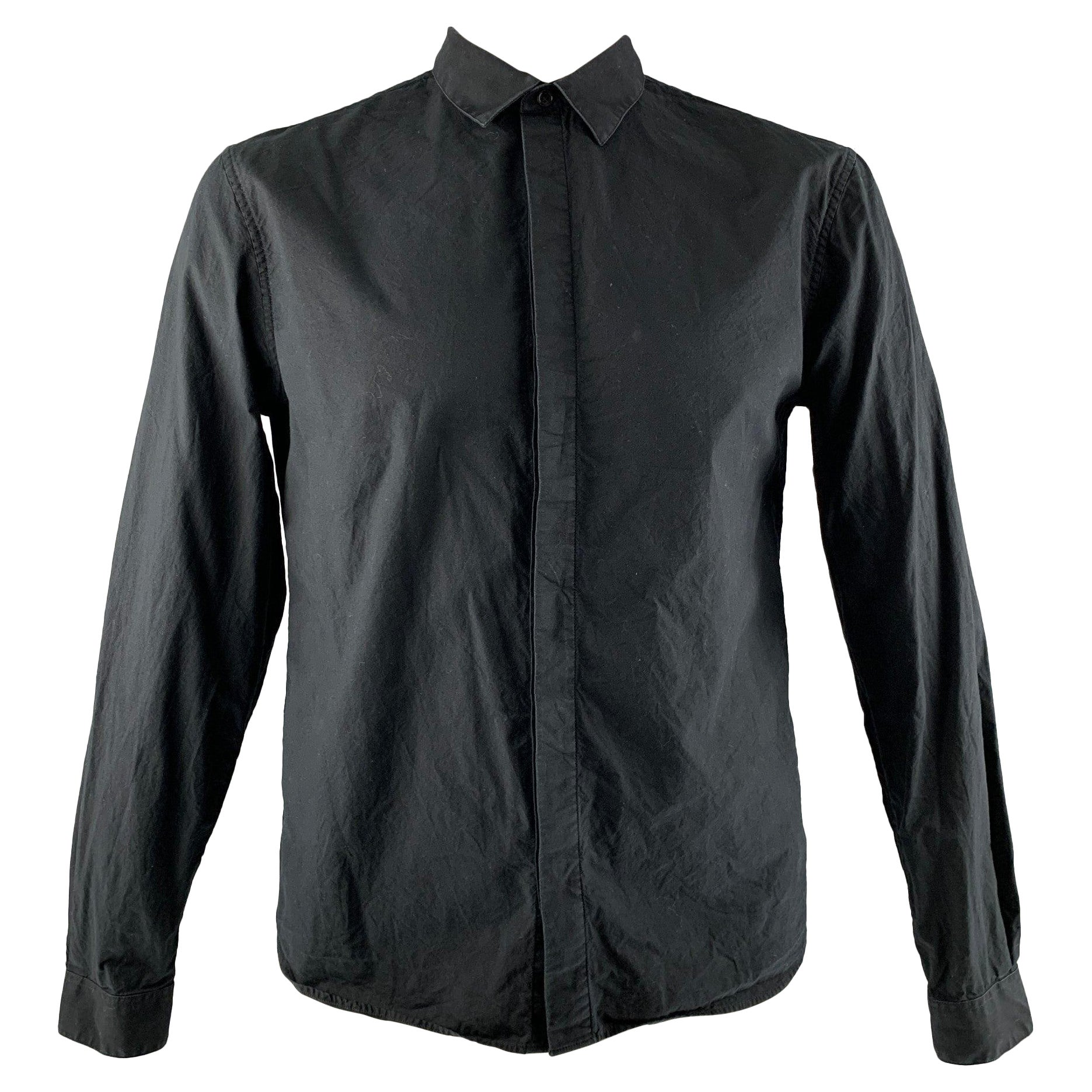 THE KOOPLES Size L Black Solid Cotton Hidden Placket Long Sleeve Shirt For Sale