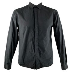 THE KOOPLES Size L Black Solid Cotton Hidden Placket Long Sleeve Shirt