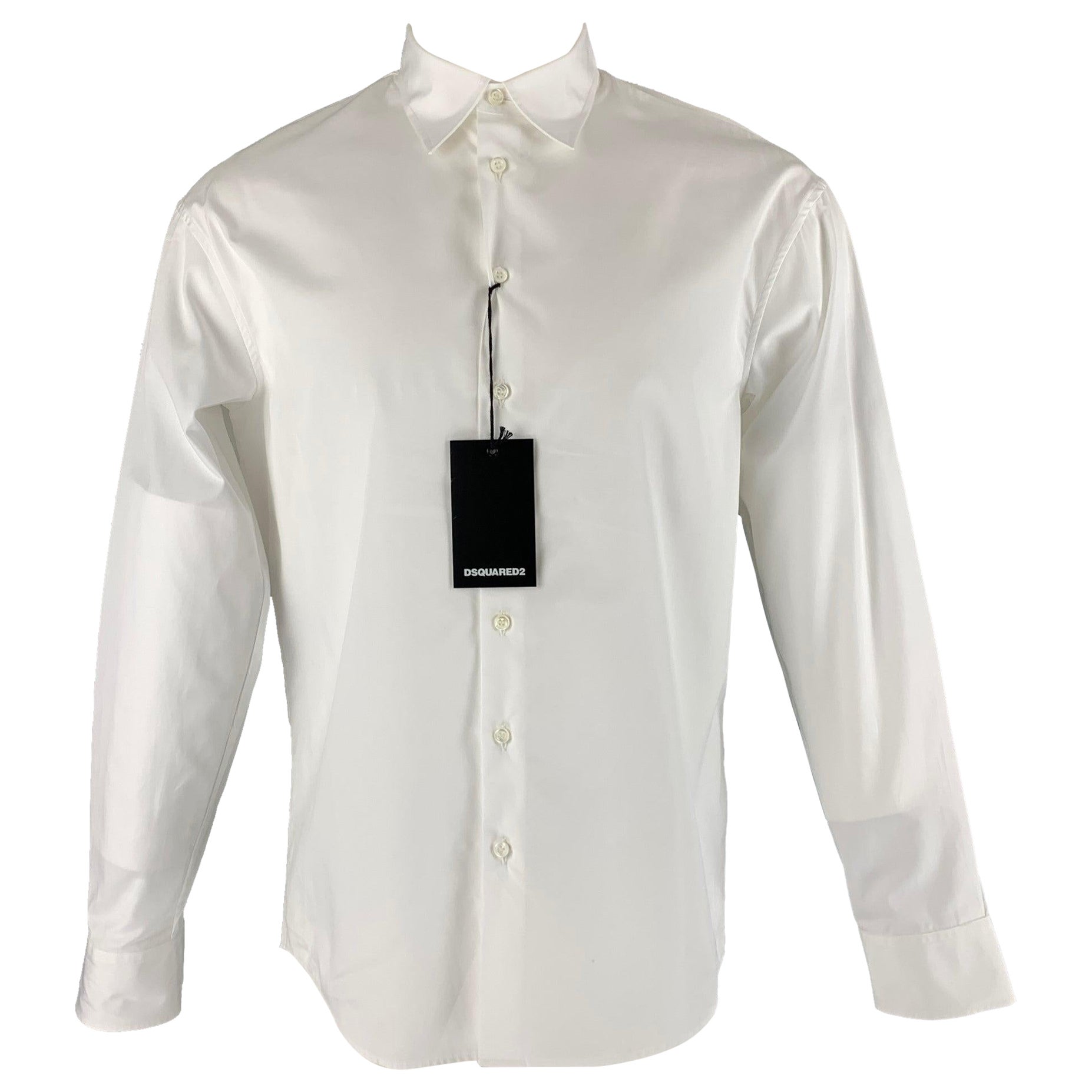 DSQUARED2 Size XS White Black Graphic Cotton Button Up Long Sleeve Shirt For Sale